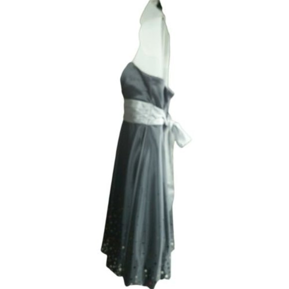 Dressbarn Cocktail Dress Woman Sz 8 M Gray Silver Dots Sleeveless Bubble Knee - Picture 3 of 12